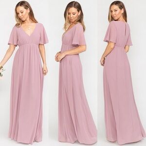 Show Me Your MuMu Emily Empire Antique Rose Purple Chiffon V Neck Maxi Dress